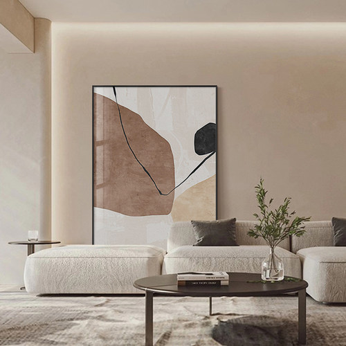 石来运转客厅装饰画现代风寓意好挂画侘寂风沙发背景墙抽象氛围画