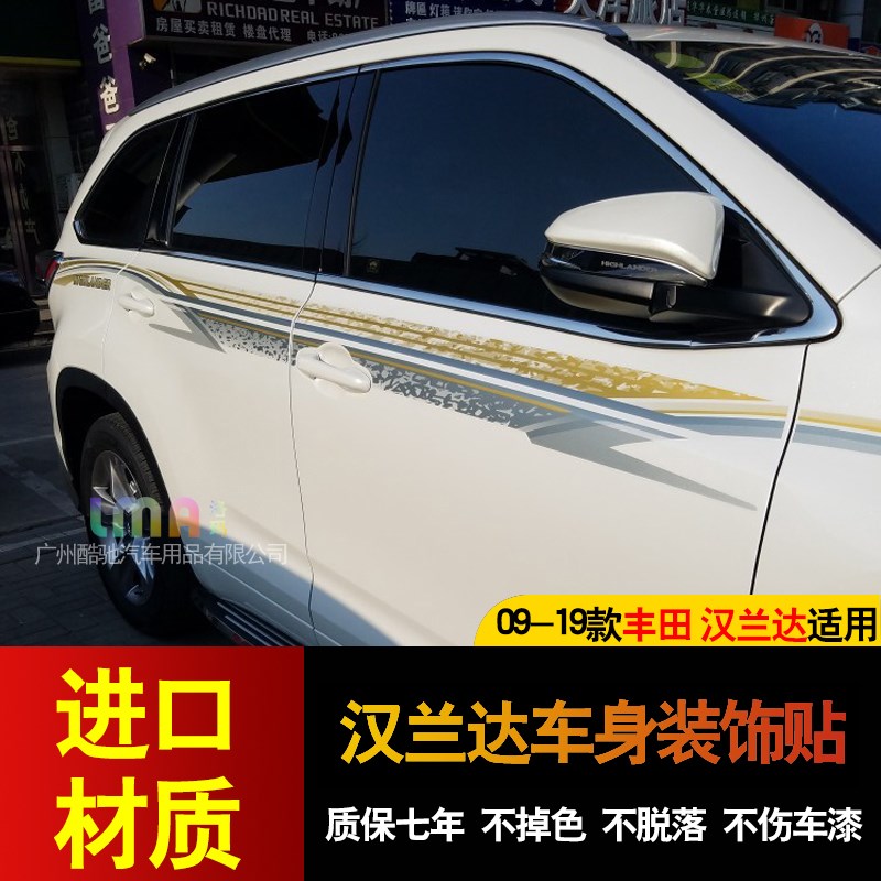 适用于15-20新款汉兰达车身彩条 车贴腰线拉花改装划痕贴纸