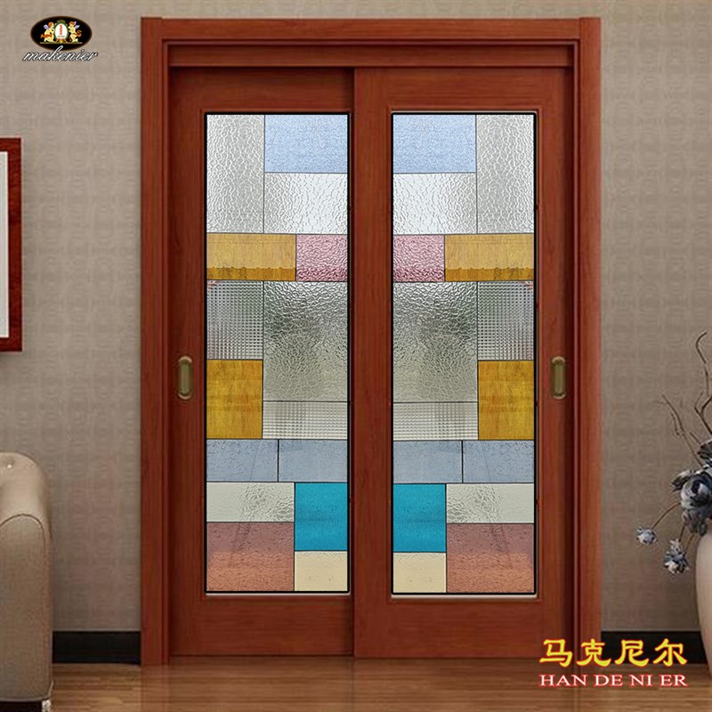 定制几何现代玄关隔断屏风门窗彩色镶嵌蒂凡尼透光装饰艺术玻璃