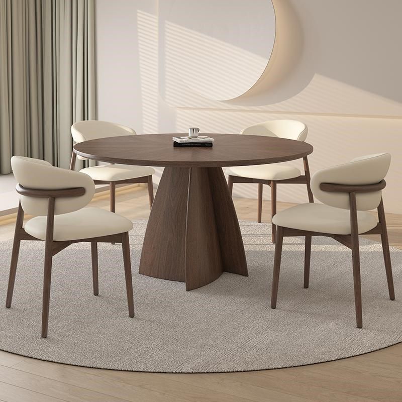 全实木餐桌圆桌家用黑胡桃色奶油中古风高级感圆形小户型吃饭桌子