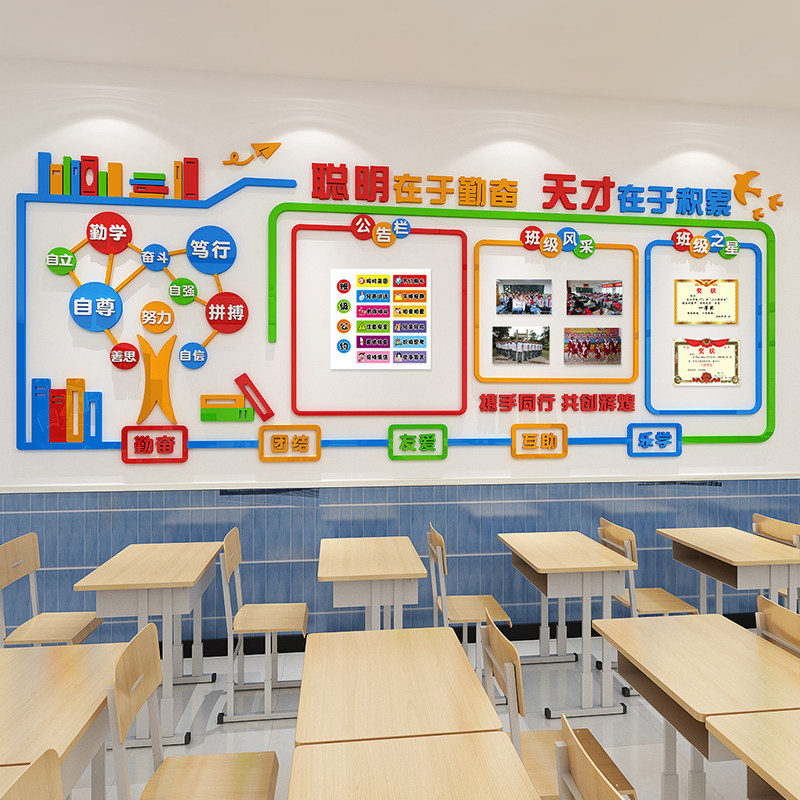 班级公约教室文化背景墙装饰环创主题励志标语卡通立体壁贴自粘画