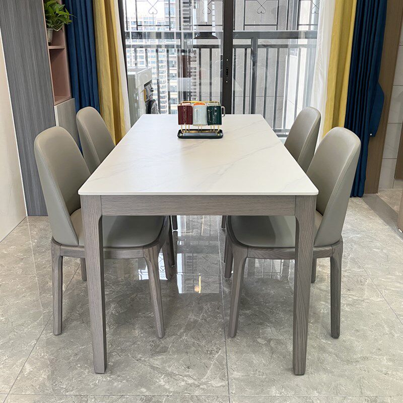 岩板餐桌椅家用实木现代简约长方形2024新款歺桌高级灰色吃饭桌子