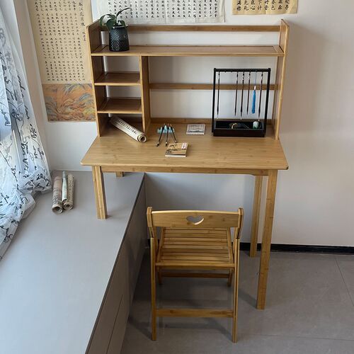 书桌书架一体飘窗高低脚电脑桌家用小桌子实木书房窗台长短腿桌子