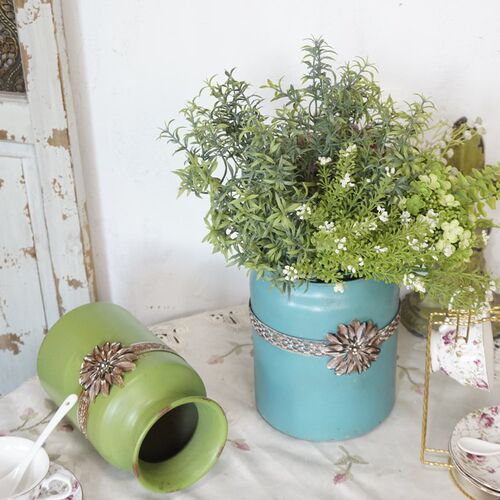 乡村铁艺做旧干花花瓶花壶插花装饰家居摆件复古破旧风格摄影道具