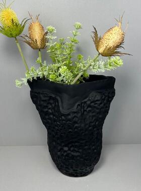 创意花放瓷瓶花开半朵陶瓷绽瓶砂粒白砂粒黑陶家居装装饰品OLR软