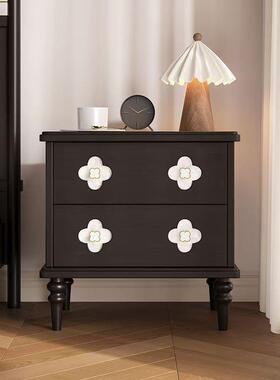 法式复古床头柜实小型收纳GVL木黑色中古储用物矮柜家卧室床边风