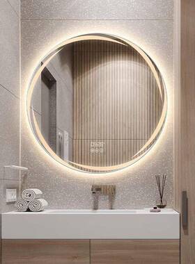 壁花挂网红边圆形带灯led发室光化妆梳妆台生间浴防雾智能卫206镜