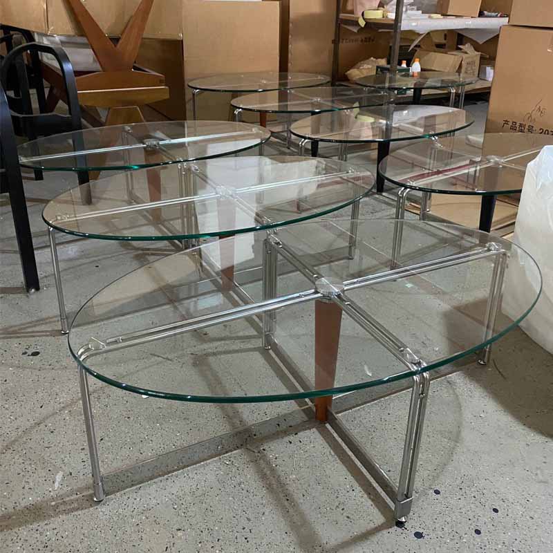 简约不锈钢玻璃椭圆茶几小户型