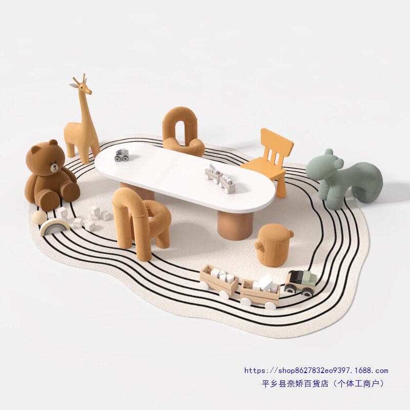 样品屋展示部儿童区桌椅组合书店幼儿园学习阅读绘画 画桌图