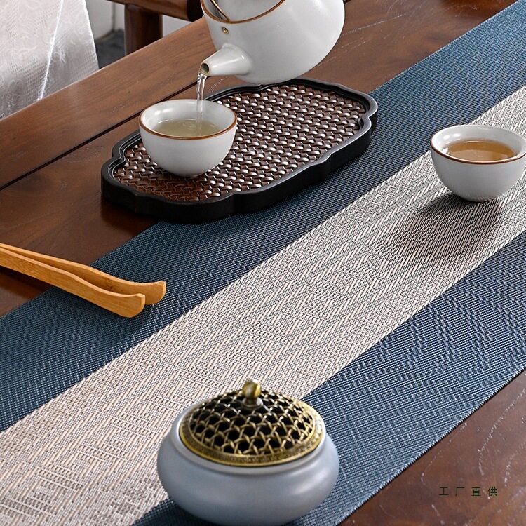 新中式桌旗轻奢高端茶几桌布禅意茶席防水茶垫茶台餐桌布中间长条