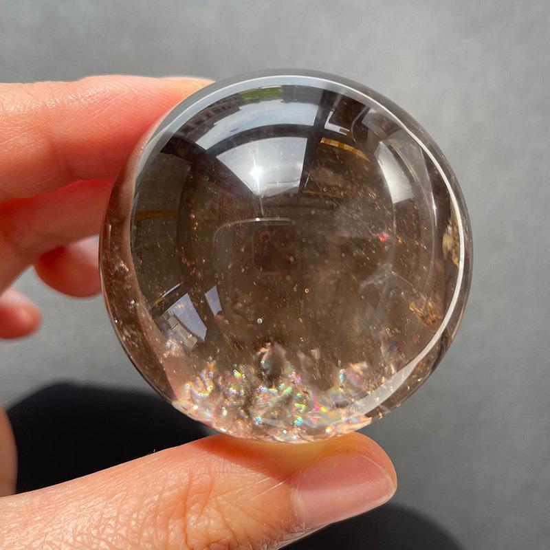 天茶晶水球晶体通饰透EHT茶水晶小球茶晶原石打磨水晶然球品摆件