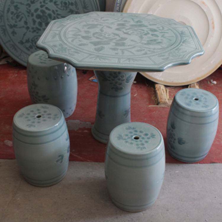 个性青花瓷坐凳凉凳工艺品摆件 户外公园院子陶瓷装饰桌凳套装