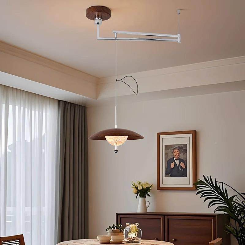 餐厅吊灯法式中古胡悬桃木复能升降触摸感智应停吧558台饭桌线灯1