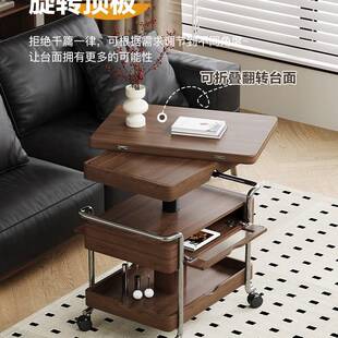 博纯焦糖中古风小推车客厅两用可移动折叠可移动餐桌升降茶几家居