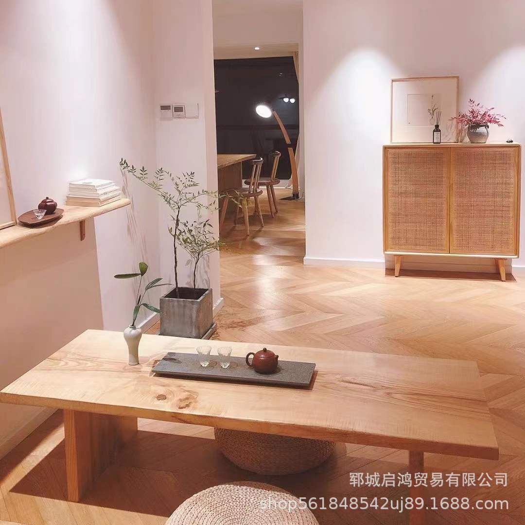 老榆木禅意茶台矮飘窗桌子老榆木茶几旧门板茶桌风化长条茶桌