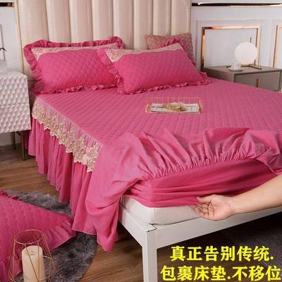 床防滑床裙罩单件加厚欧式丝蕾床裙边色花三件床套防WZR尘罩保护