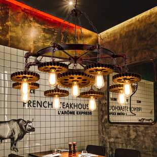 齿轮吊灯美式复古怀旧餐厅吧台咖啡馆楼梯走廊酒吧loft灯具实木