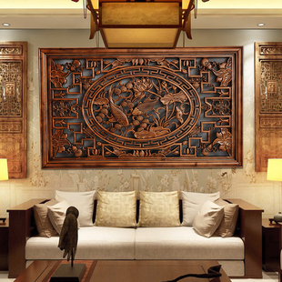 东阳木雕挂件香樟木福字挂屏中式客厅横屏背景墙壁挂玄关装饰画