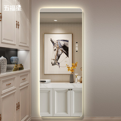五福星无框穿衣镜led灯镜壁挂全身镜圆角悬挂试衣镜带灯装饰镜