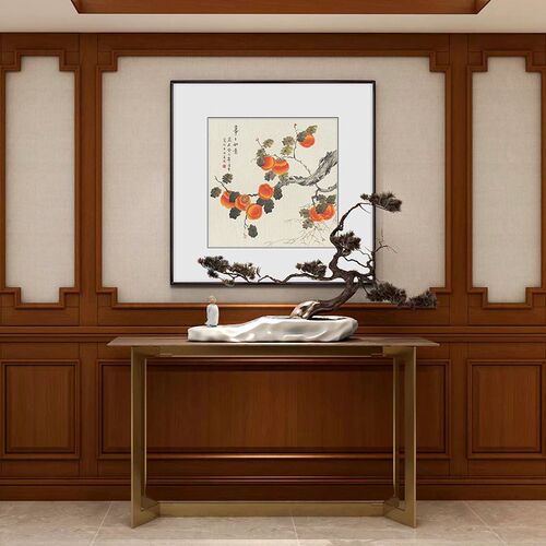 【十年老店】事事如意柿子画中式餐厅装饰画寓意吉祥国画斗方挂画
