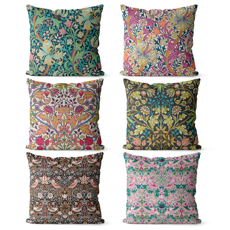 威廉莫里斯图案棉麻双面抱枕沙发靠垫床头大靠背装饰腰枕定制尺寸