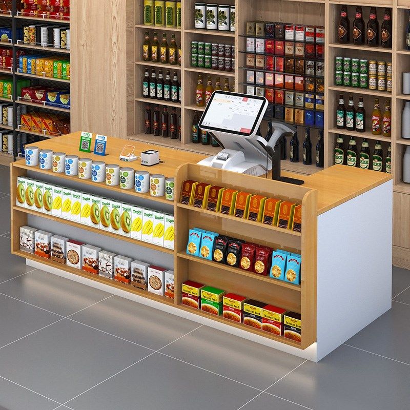 超市收款台前台店铺小型柜台收银台便利店文具店转角吧台桌置物台