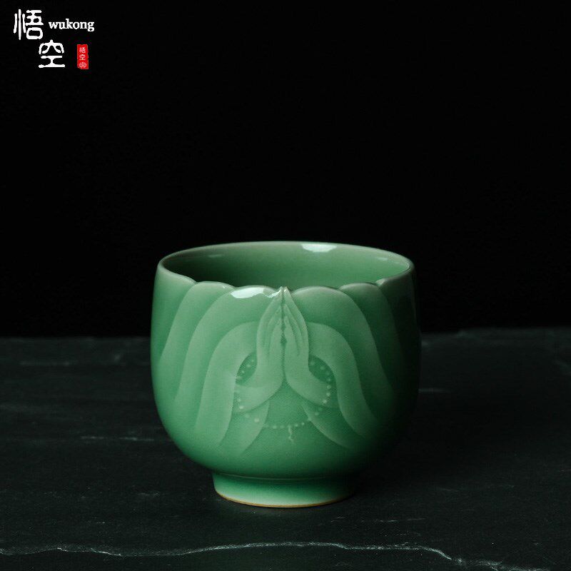 龙泉青瓷梅子青手工茶具主人杯单大号男士高端品茗杯个人杯礼盒装