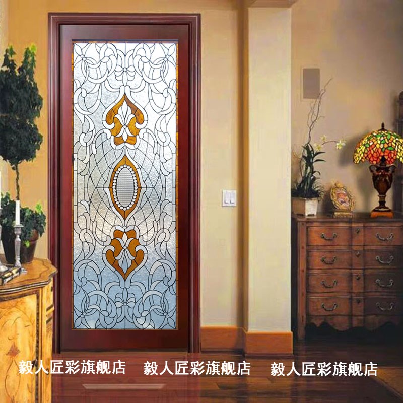 现代简约压花教堂艺术玻璃镶嵌玻璃隔断玄关门窗吊顶天窗