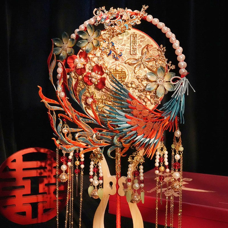 团扇新娘结婚材料非遗缠花刺绣秀禾双面成品高级喜扇婚礼婚嫁扇子
