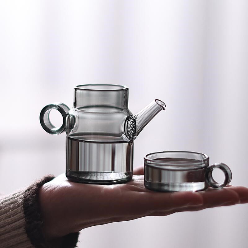 得闲饮茶~迷你可爱100ml耐热玻璃指环壶多孔过滤一人饮泡茶壶茶具