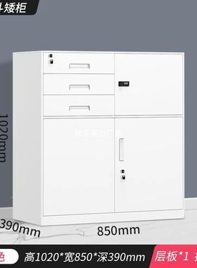 JHS办公文料柜铁皮柜档案件柜资储柜抽屉物带锁杂物收纳柜工具小