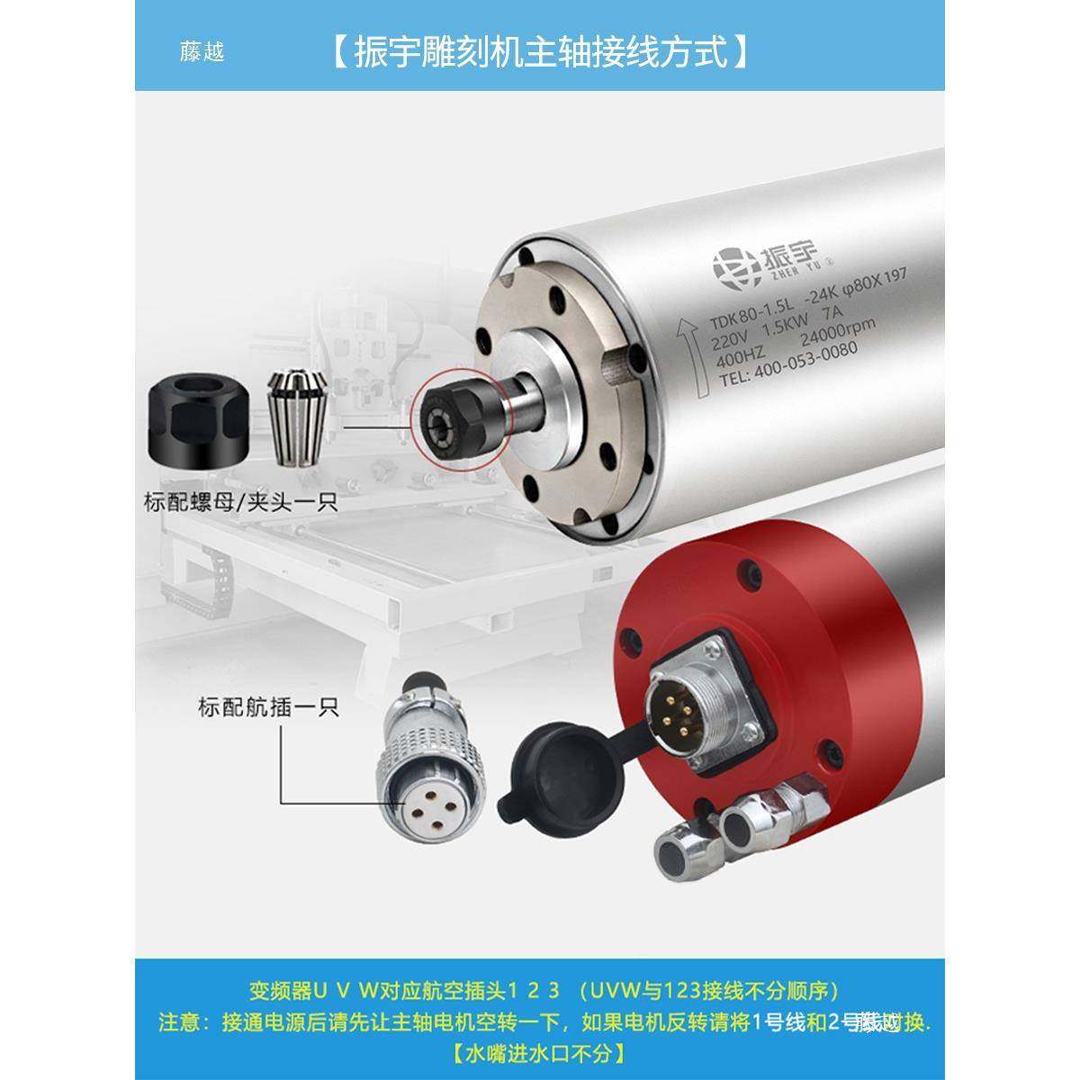 振主宇/SQD雕刻机轴电机800w1.5.2325MBB..5kw水2冷高速电主轴
