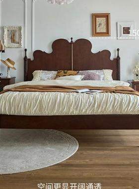 法复古实床1,式8米卧室樱木桃木计双人床花JEC冠床设师款黑色主卧