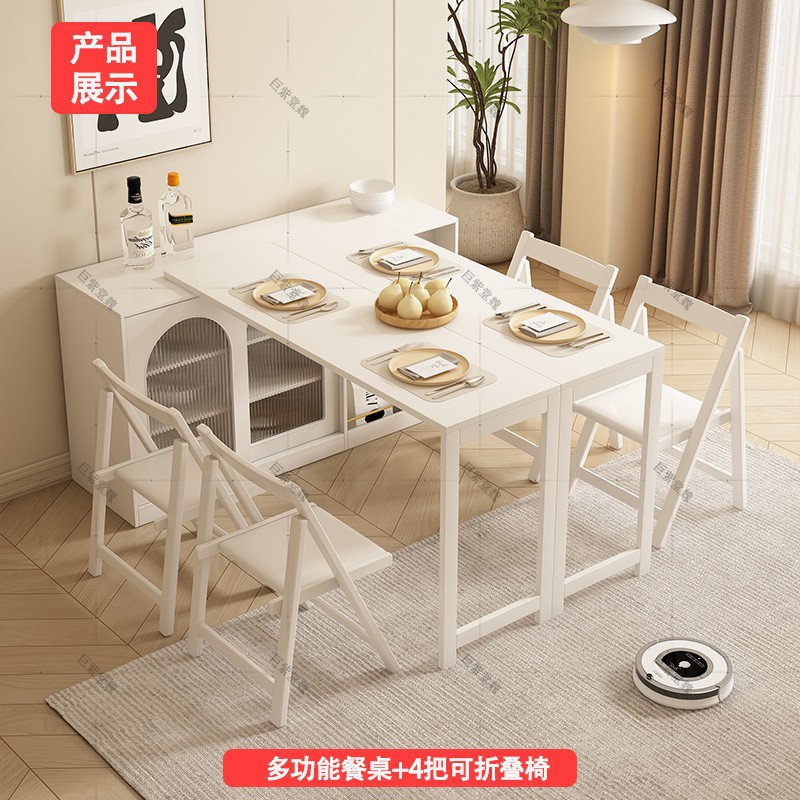 实木折叠餐边柜餐桌旋转餐桌家用多功能伸缩式小户型旋转餐边柜大