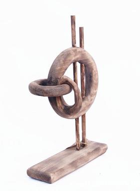 厂意家销售手摆工制抽作木CF19236质三环工艺品桌面玄关装饰创象