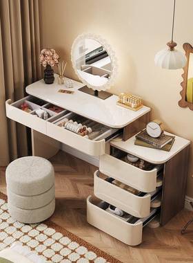 实木妆台卧室现简约小公寓收纳油柜抽屉柜集梳成奶风格梳妆YHO代