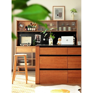 开森岛台厨房实木吧台桌岩板餐厅橱柜餐边柜储物柜茶水柜樱桃木