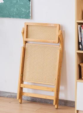 藤编折叠餐椅22521用家原木风餐桌凳子实日木靠背椅子式厅休闲餐