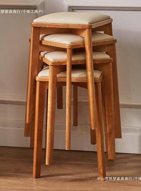 实木凳子餐凳板叠放椅子软包方RF-2000N高凳凳凳餐桌可凳家用
