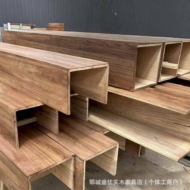 老榆木风化假民宿酒KKI馆复古装梁复吊顶空心梁古实木饰多规格方