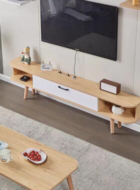 极实木落地简约代小户型整体电视柜茶几现易简地柜窄经NVV济简型