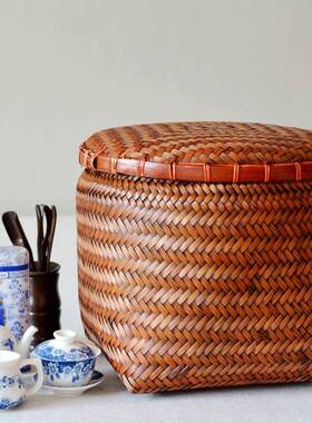 古竹带手工竹编筐有盖收纳筐ZL202005盖源头厂家竹篮筐复筐做旧