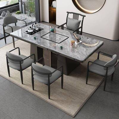 组新室中式岩板茶桌茶台代家用一现体泡茶桌椅合办无品牌/公阳台