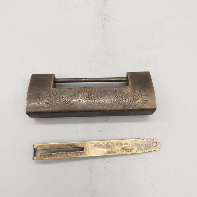 古杂项仿古锁复古小锁钥头做旧箱子子匙锁横开玩铜锁C型老式装盒