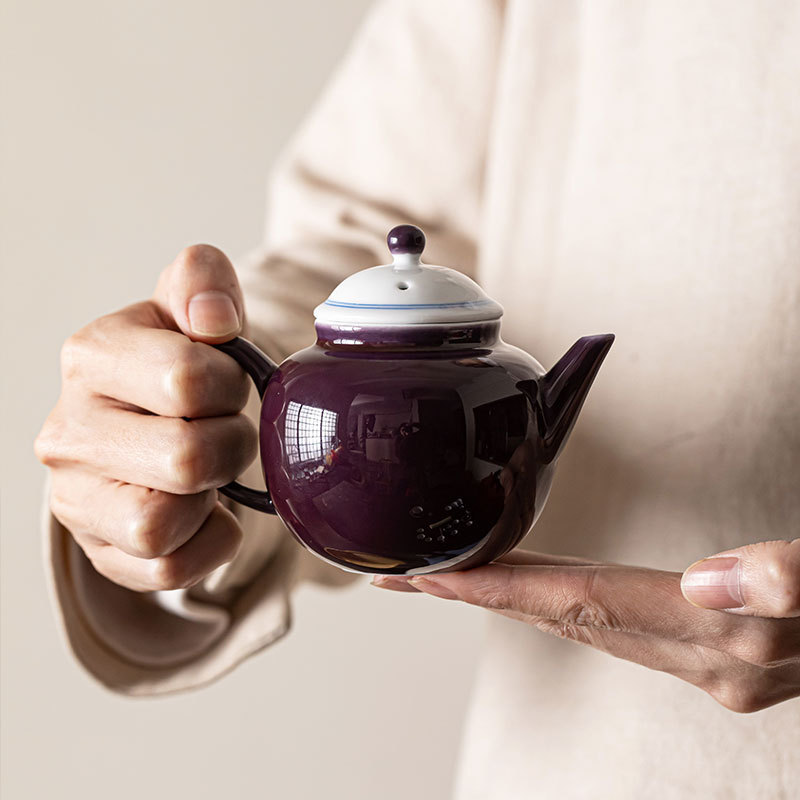 中式手工葡萄紫茶壶复古纯手绘双侠单壶小茶壶家用陶瓷过滤泡茶壶