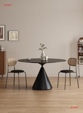 LOE法式油桌风岩板圆形餐桌纯白色奶现代简约圆小户型家饭用桌椅