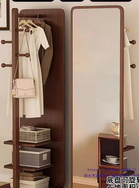 实木全身镜落地家穿衣衣镜卧室可旋转移动用试带挂QSJ87142衣架一体镜镜子