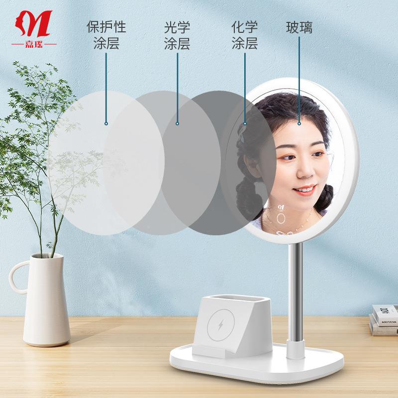 新款智能妆镜带化灯手机无NBG线充式桌面l台ed光梳妆镜带10X小镜