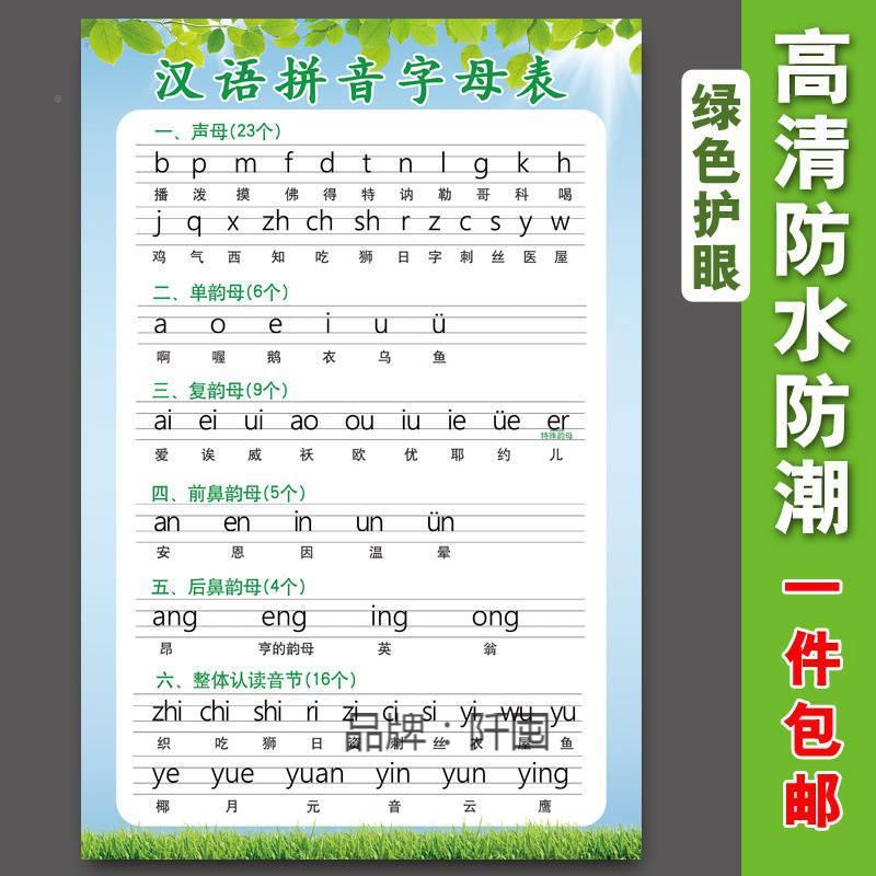 。小学汉语拼音母墙贴字儿童早母教挂图声母UJY韵母整体认表读字