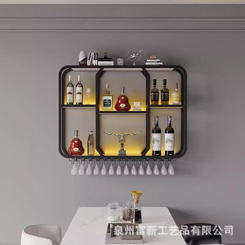 拆装简约风挂酒架铁艺壁酒架墙展示挂柜酒ALS柜墙上壁式加灯挂带